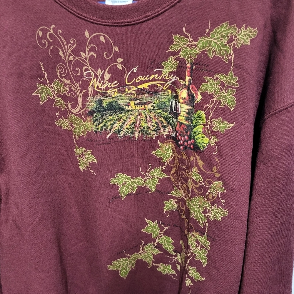 VTG Y2k Jerzees Burgundy Red Wine Country Vineyard Art Pullover Sweatshirt XL - Picture 5 of 11